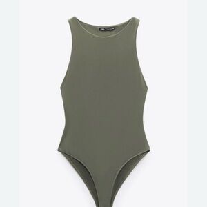 ZARA Olive Green High-Neck Bodysuit